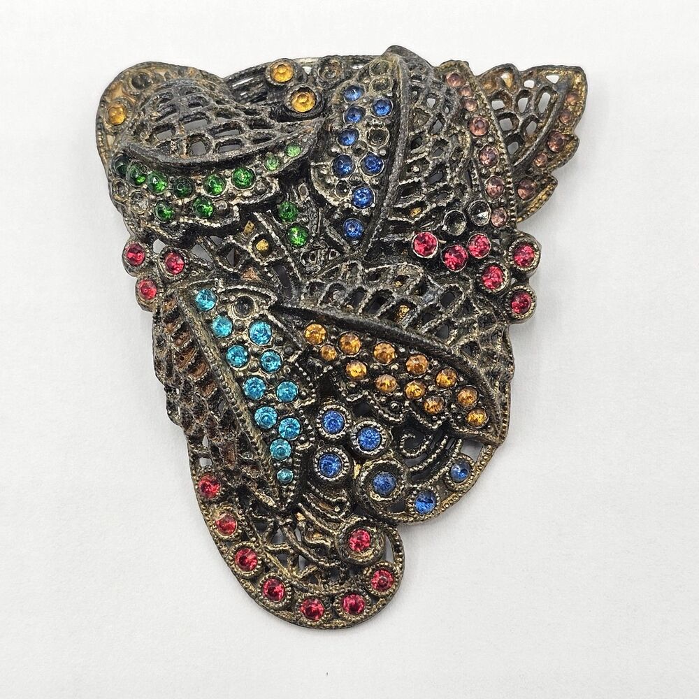 Beautiful Vintage Little Nemo Art Deco Rhinestone Leaf Dress Clip